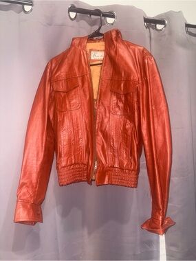 Jean Pierre Red Leather Bomber Jacket for Women
